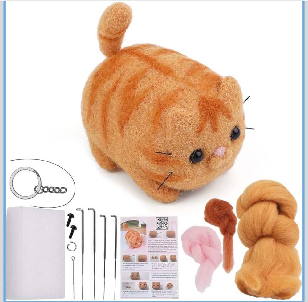 Garfield Needle Felting Kit, Animals Needle Felting Set, DIY Wool Felt Materials